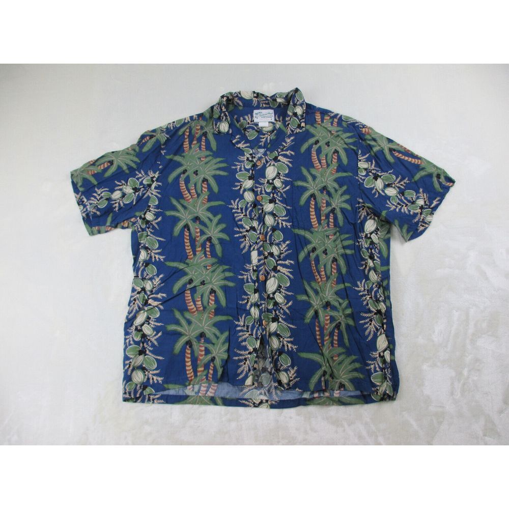 VINTAGE Diamond Head Shirt Mens Extra Large Blue Button Up Palm Trees‎ Hawaiian*